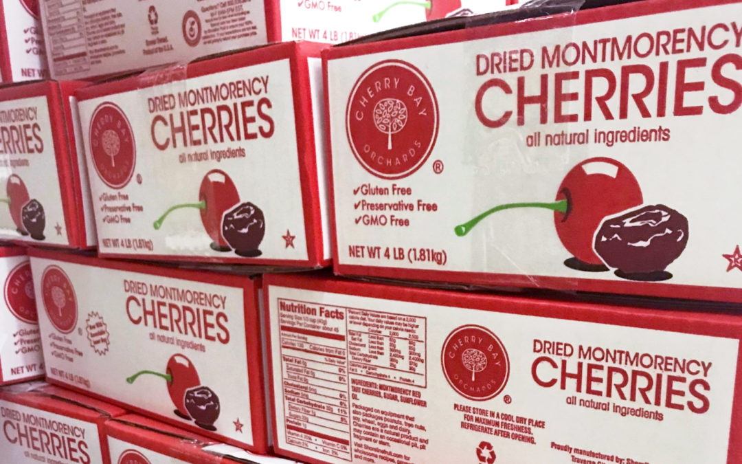 EFulfillment Service stacked Cherry Bay Cherries packages in the efulfillment warehouse.