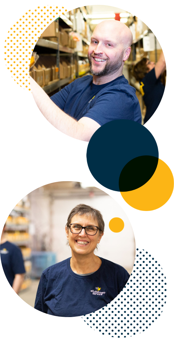 Efulfillment Service Male And Female Employees Double Photo With Dots