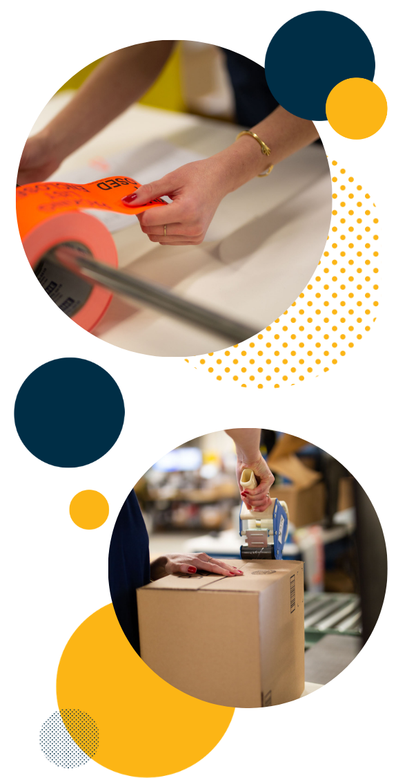 Efulfillment Service Shipping Employees Double Photo Tagging and Taping With Dots