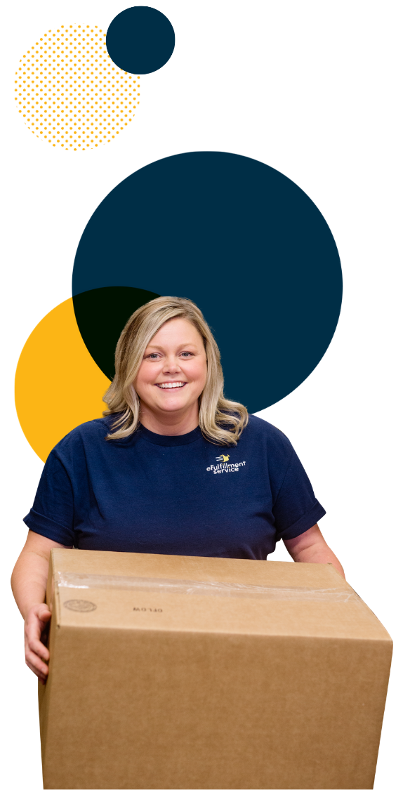 Efulfillment Service Male Masked Employee with Box and Dots