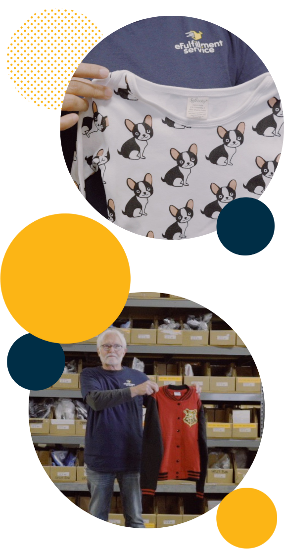 eFulfillment Service Employee at Scanner Station Many Dots