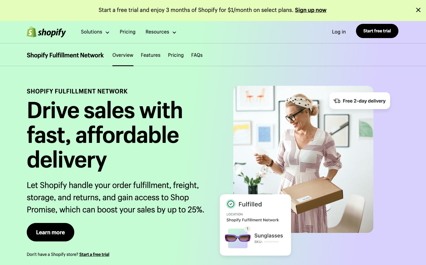 Shopify Fulfillment homepage