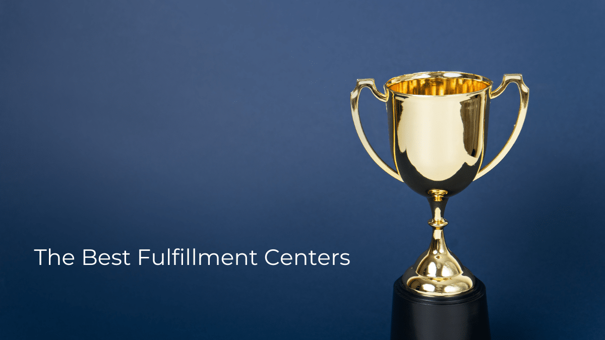 Gold trophy for Order Fulfillment USA: 21 Best Fulfillment Companies For Online Sellers on blue background