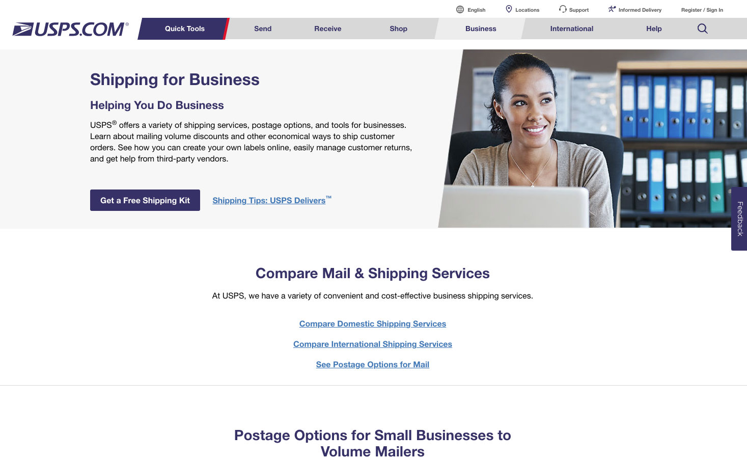 USPS Shipping homepage