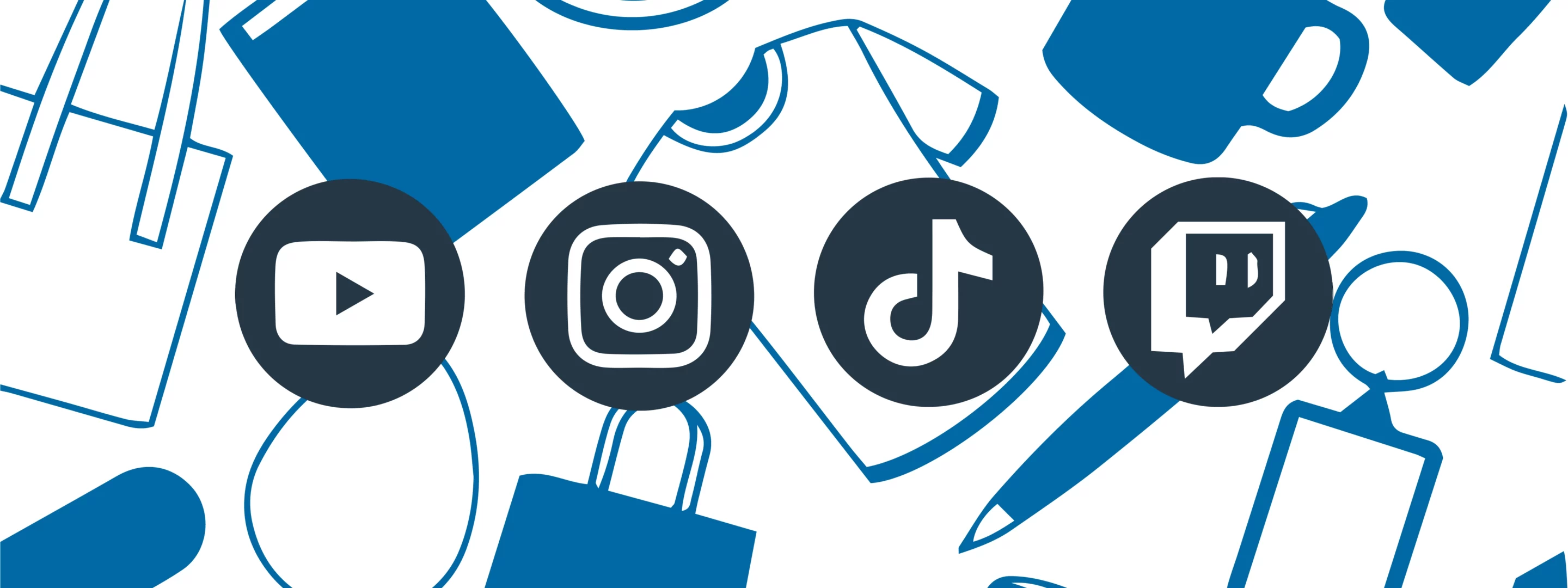 promotional items with social icons such as youtube tiktok instagram and twitch