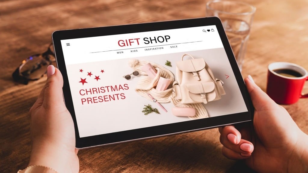 online Christmas shopping on a tablet screen