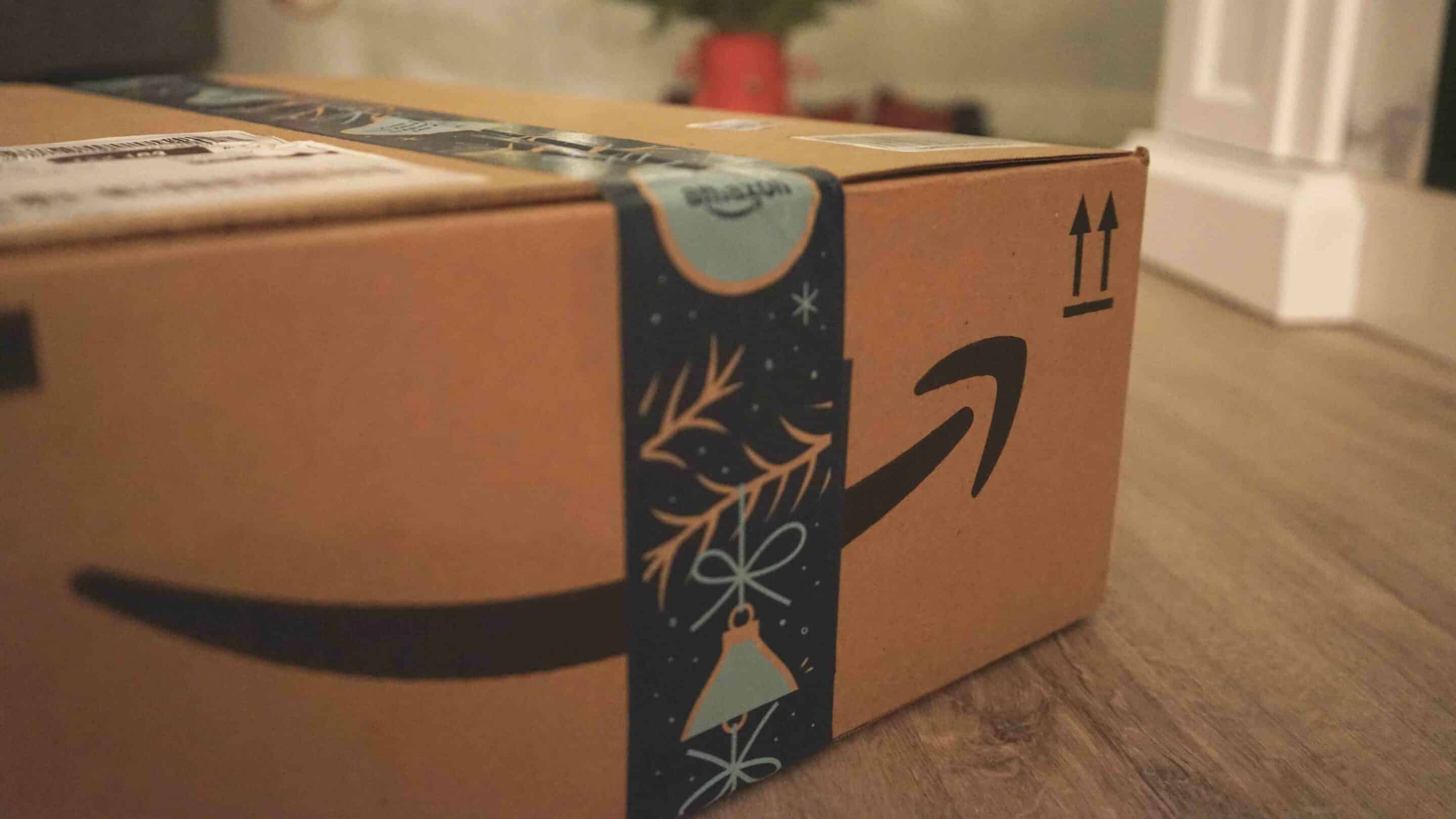 amazon package under christmas tree