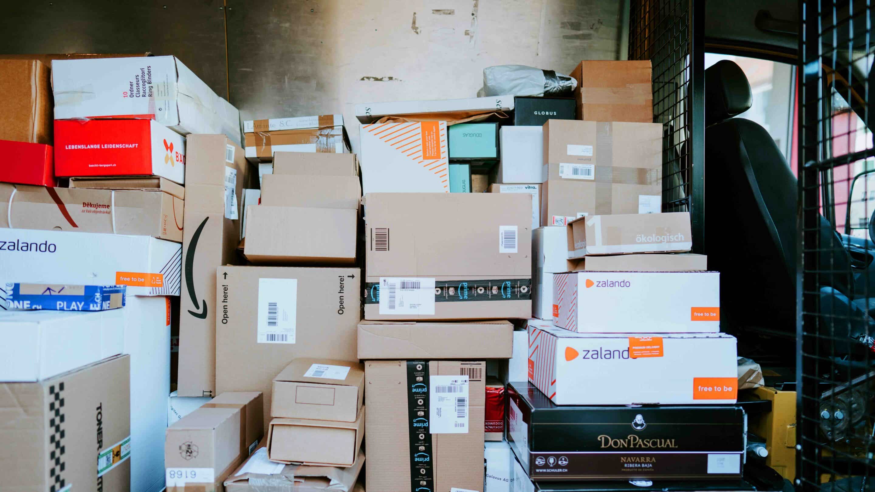 Packages in a delivery van packages in a shipping van