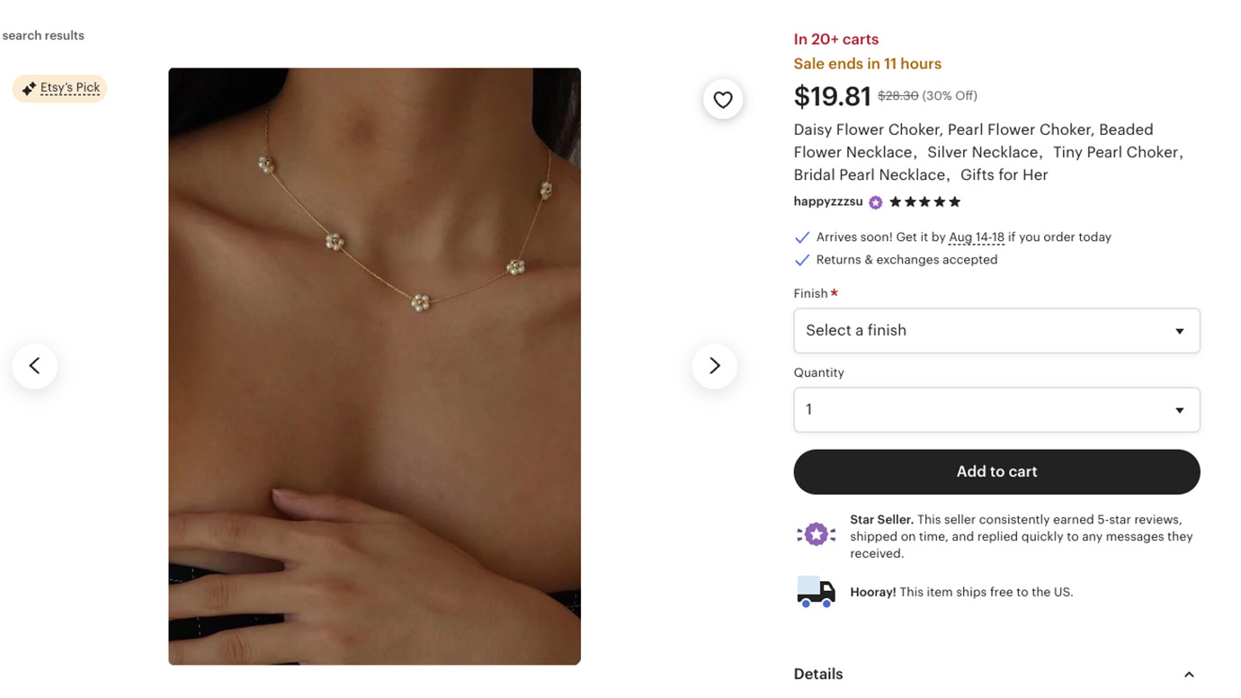daisy necklace example of good etsy product description and title