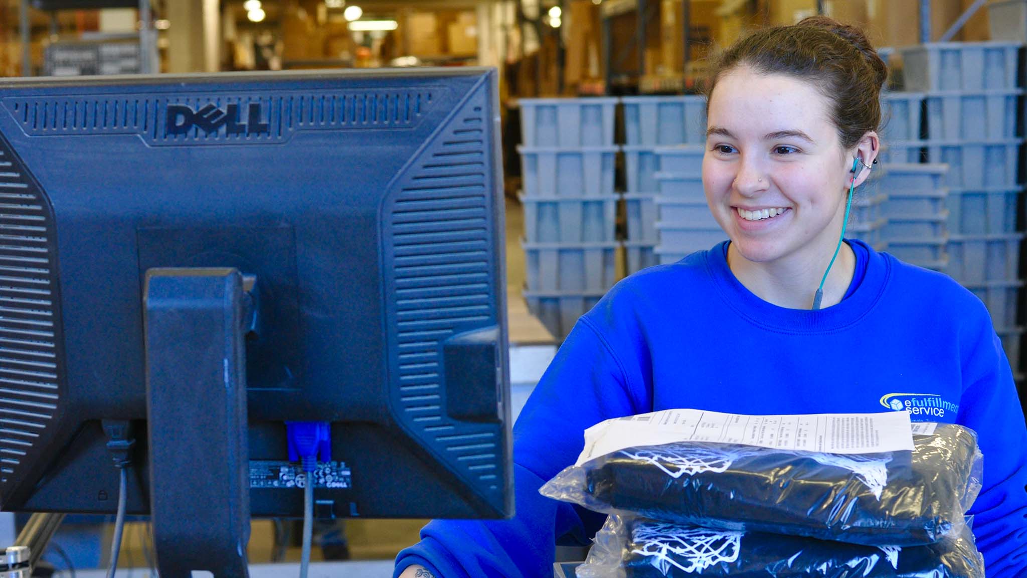 warehouse worker at computer