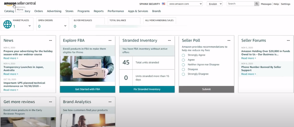 image of Amazon Seller Central homepage