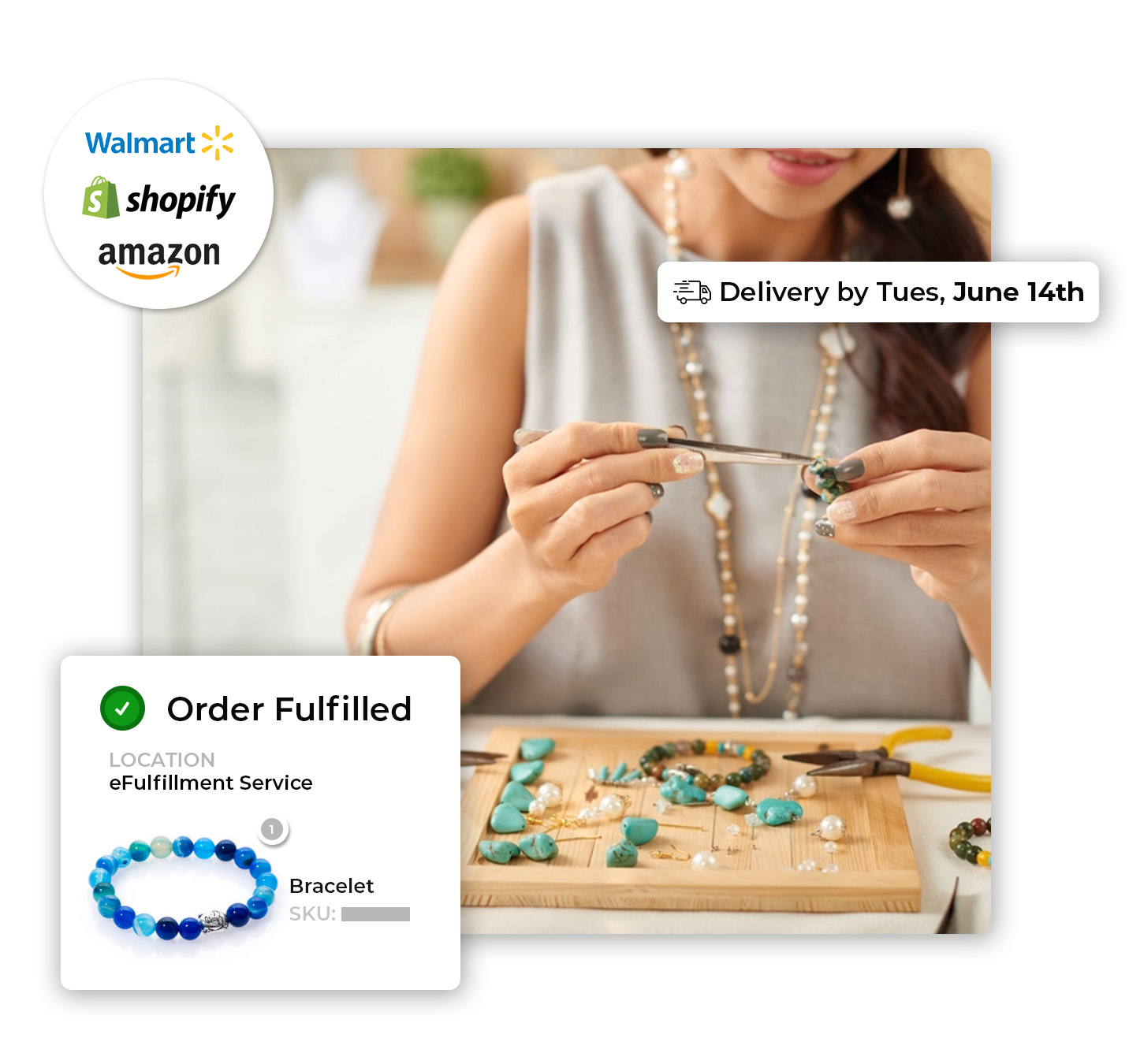 Jewelry fulfillment hero graphic for international fulfillment warehouse in USA